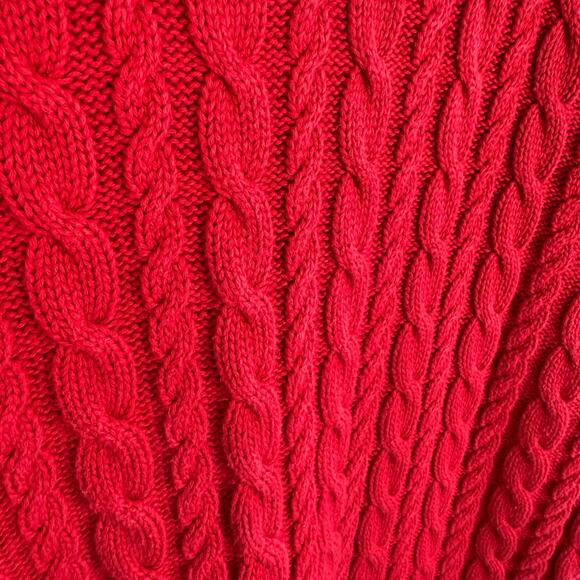 Eddie Bauer 100% Cotton Red Crew Neck Cable Knit Pullover Sweater Womens Size XL - Picture 3 of 5